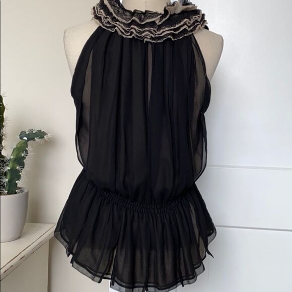 Robert Rodriguez Chiffon Ruffle Halter Lace Blouse - Picture 5 of 14